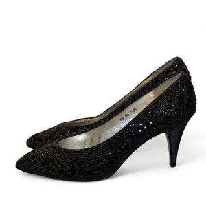 Vintage Summit Hill Black Embellished High Heel Pump. Size 9B. 3” Heel.